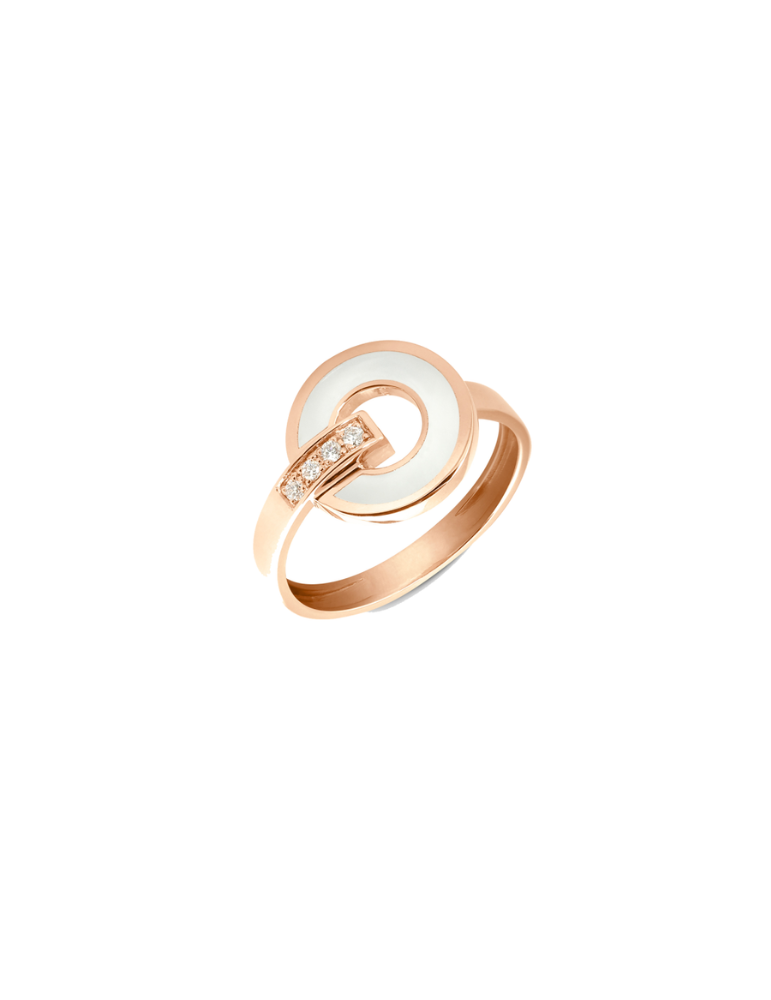Bague résine blanche CLOZEAU - Or Rose 750‰ & Diamants