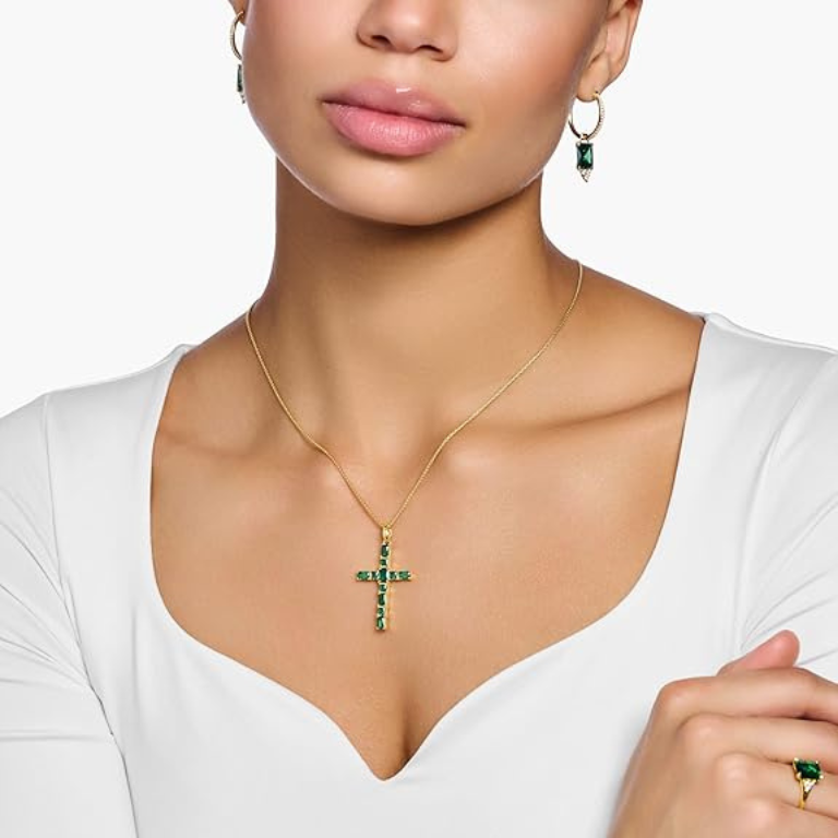 Pendentif croix verte THOMAS SABO - Plaqué Or