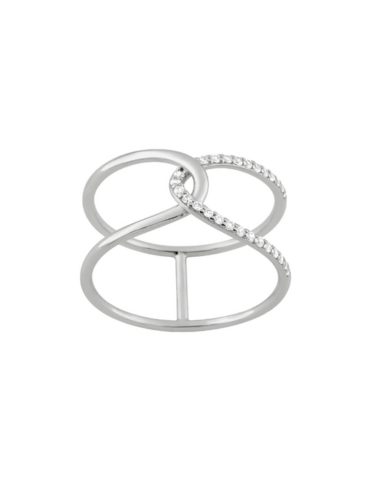 Bague Croisée Ajourée Oxydes de Zirconium - Argent 925‰