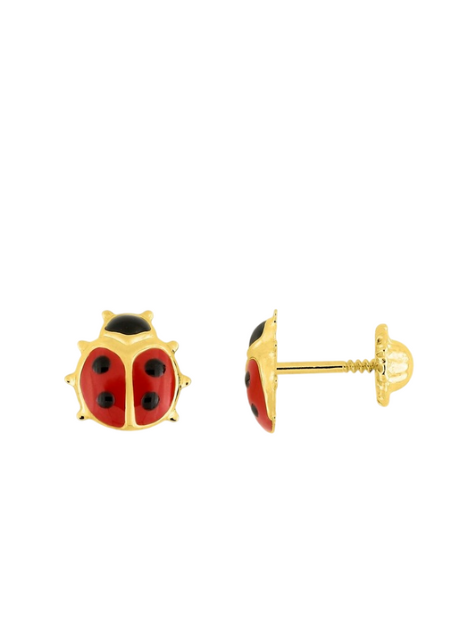 Boucles d'Oreilles à Vis Coccinelle - Or Jaune 750‰