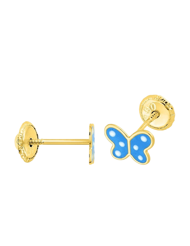 Boucles d'Oreilles Papillon Bleu - Plaqué Or