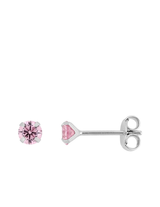Boucles d'Oreilles Oxydes de Zirconium Rose 4 mm - Argent 925‰