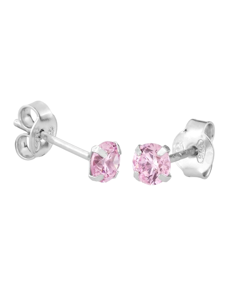 Boucles d'Oreilles Oxydes de Zirconium Rose 4 mm - Argent 925‰