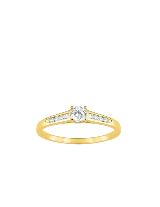 Bague Solitaire Accompagné Oxydes de Zirconium - Plaqué Or