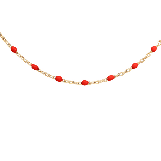 Collier Résine Rouge - Argent Doré