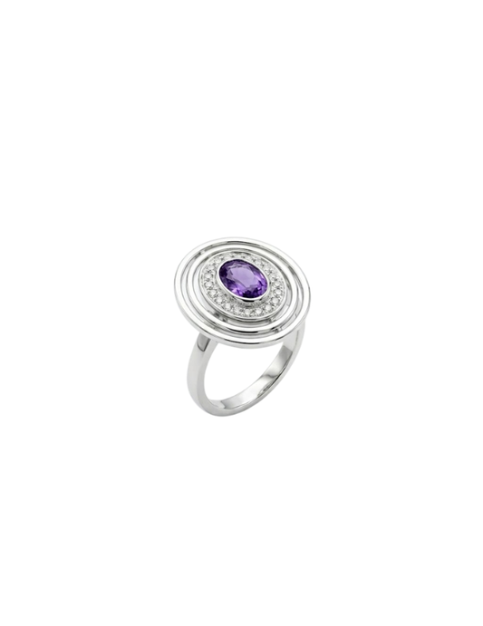 Bague CLOZEAU - Or Blanc 750‰ & Iolite entourage Diamants