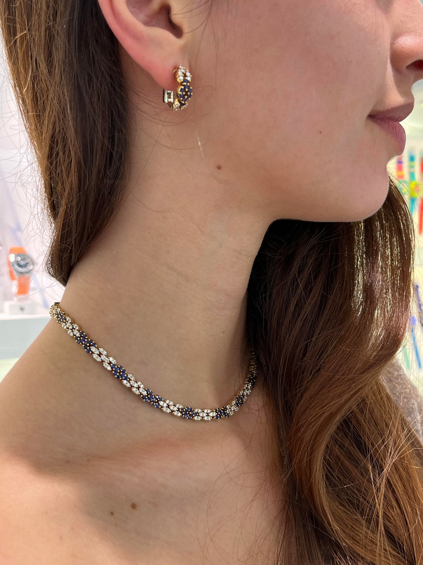 Boucles d'oreilles Clip Saphir & Diamants Or Jaune 750‰ - Bijoux D'occasion