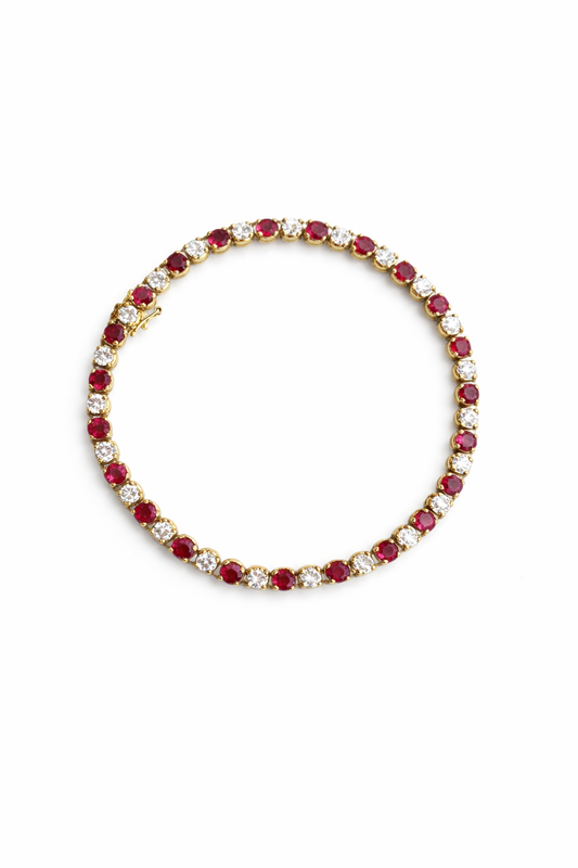 Bracelet Rubis & Diamants Or Jaune 750‰ - Bijoux D'occasion