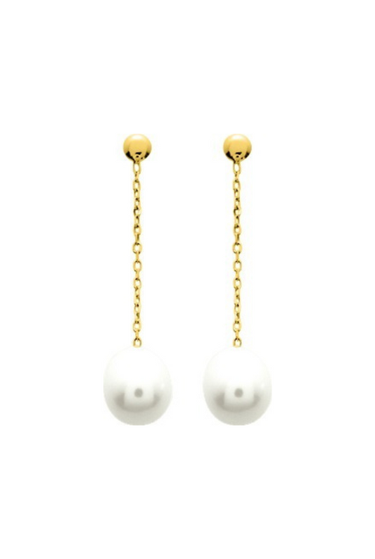 Boucles d'Oreilles Pendantes Perles de Culture - Or Jaune 750‰