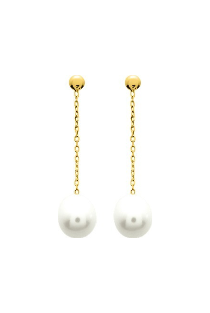 Boucles d'Oreilles Pendantes Perles de Culture - Or Jaune 750‰