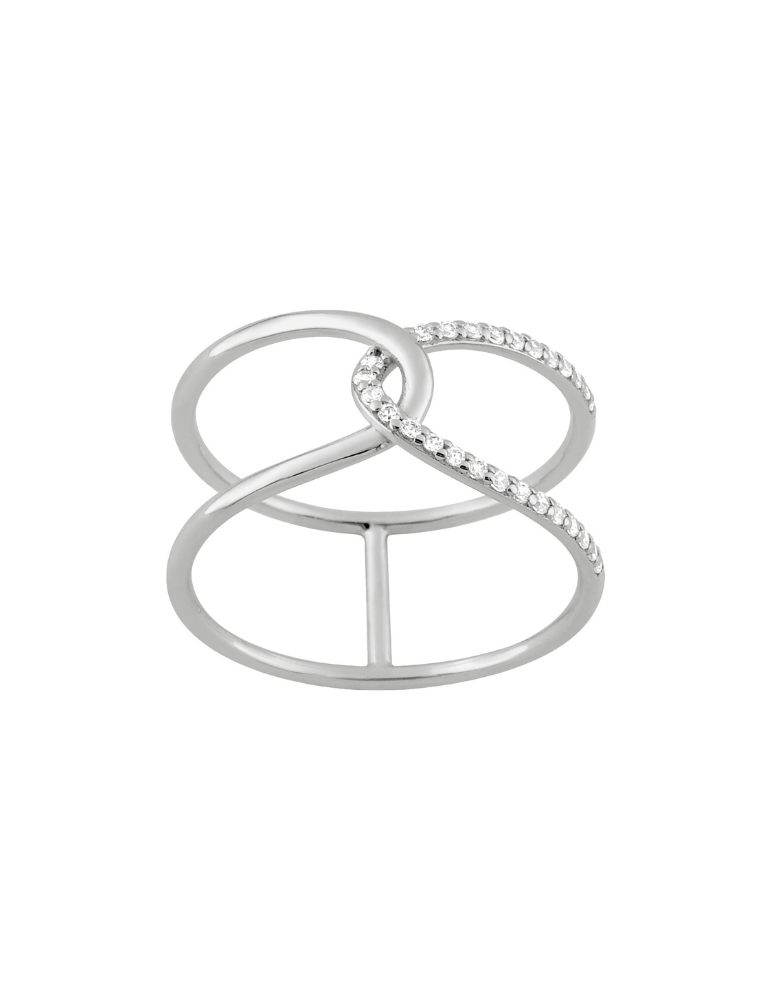Bague Croisée Ajourée Oxydes de Zirconium - Argent 925‰