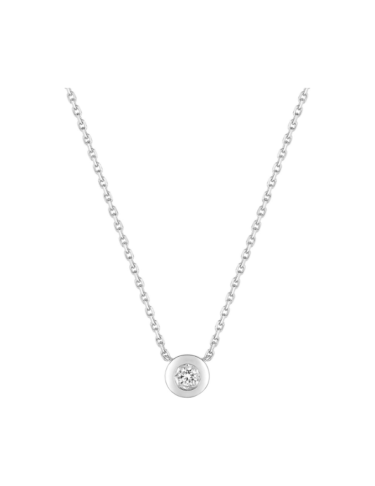 Collier Diamant Solitaire Serti Clos - Or Blanc 750‰