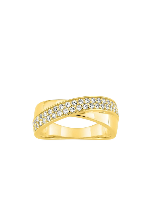 Bague Croisée Oxydes de Zirconium - Plaqué Or