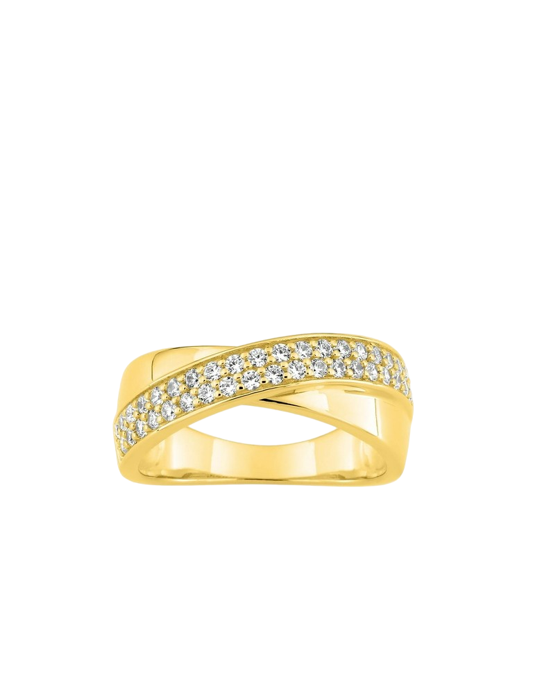 Bague Croisée Oxydes de Zirconium - Plaqué Or