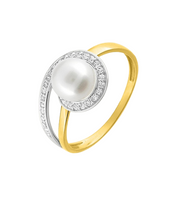 Charger l&#39;image dans la galerie, Bague Perle de Culture &amp; Oxyde de Zirconium - Or Bicolore 375‰
