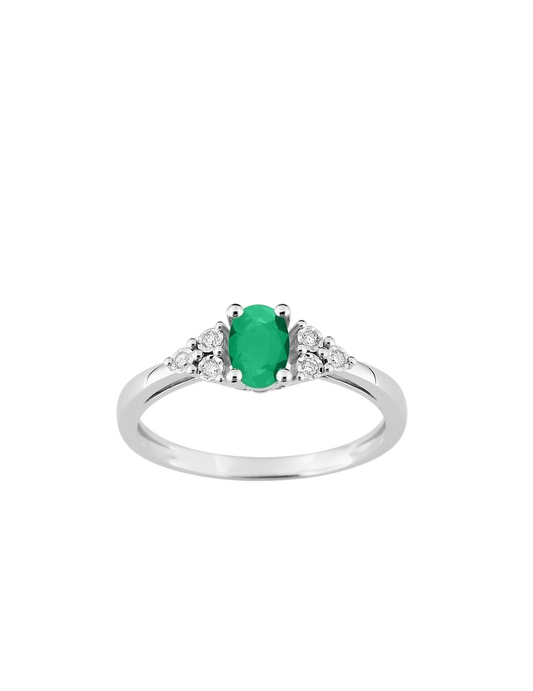 Bague Solitaire Emeraude & Diamants - Or Blanc 750‰