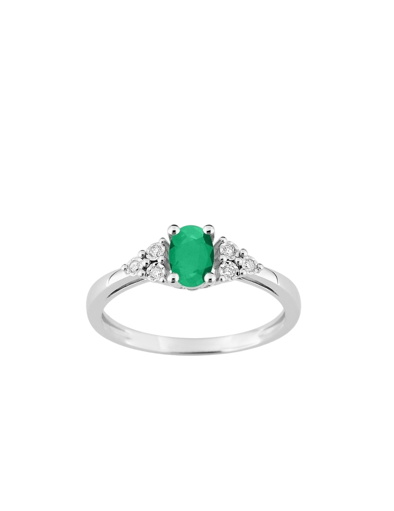 Bague Solitaire Emeraude & Diamants - Or Blanc 750‰