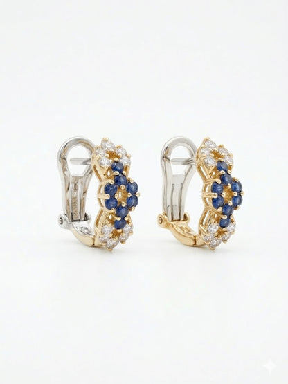 Boucles d'oreilles Clip Saphir & Diamants Or Jaune 750‰ - Bijoux D'occasion