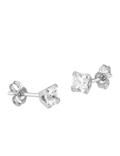 Charger l&#39;image dans la galerie, Boucles d&#39;Oreilles Carrées Oxydes de Zirconium 4 mm - Argent 925‰
