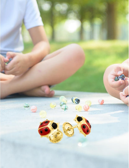 Boucles d'Oreilles à Vis Coccinelle - Or Jaune 750‰
