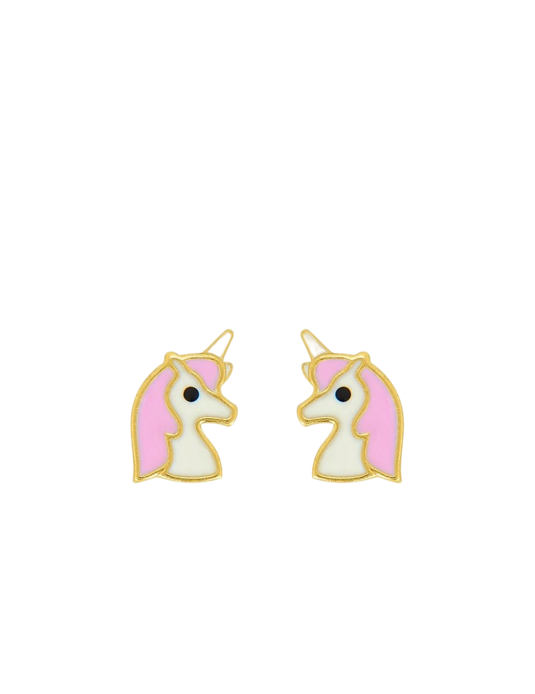 Boucles d'Oreilles à Vis Licorne Mauve - Or Jaune 375‰