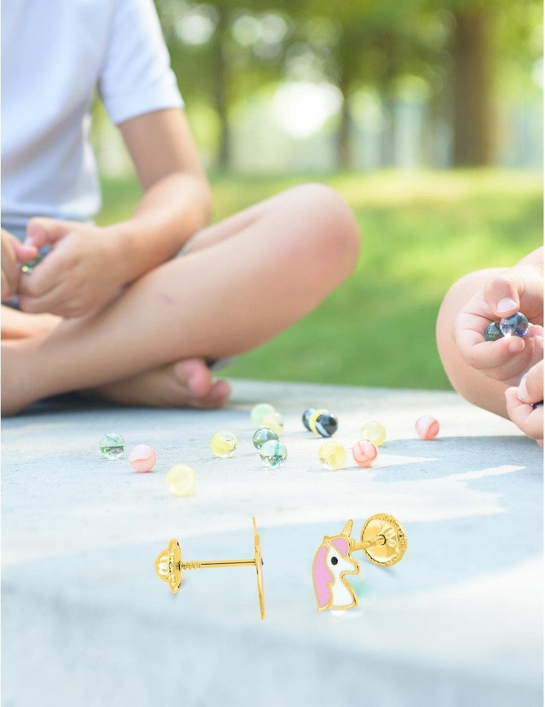 Boucles d'Oreilles à Vis Licorne Mauve - Or Jaune 375‰