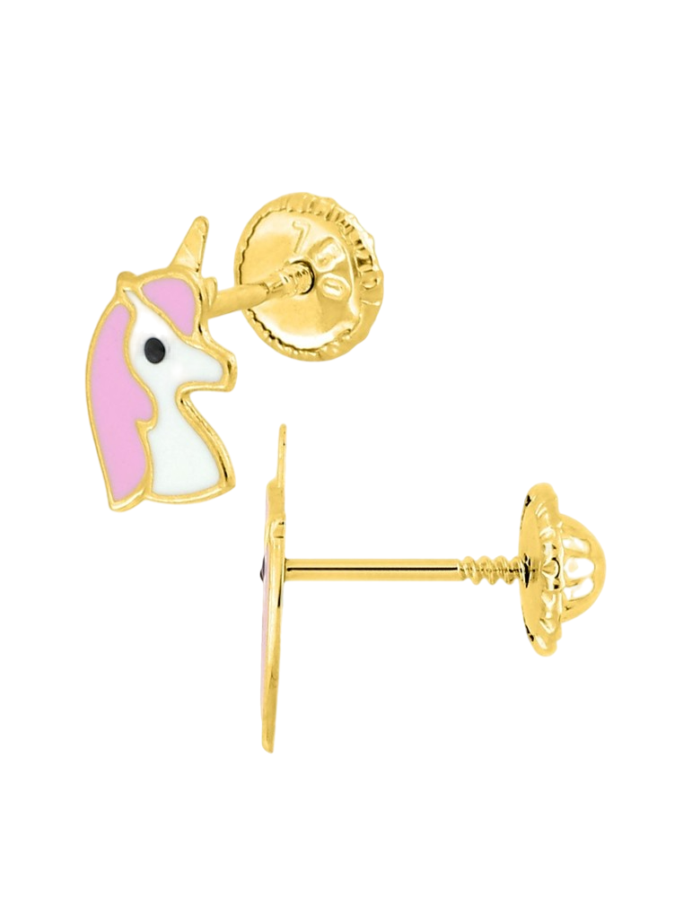 Boucles d'Oreilles à Vis Licorne Mauve - Or Jaune 375‰