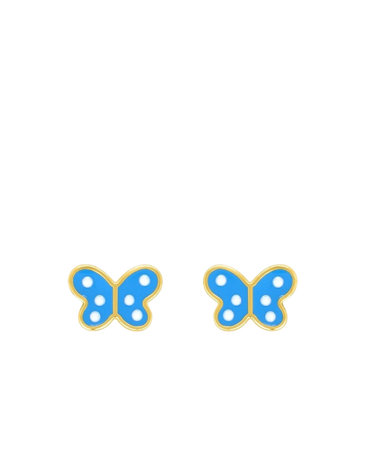 Boucles d'Oreilles Papillon Bleu - Plaqué Or
