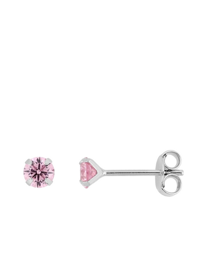 Boucles d'Oreilles Oxydes de Zirconium Rose 4 mm - Argent 925‰