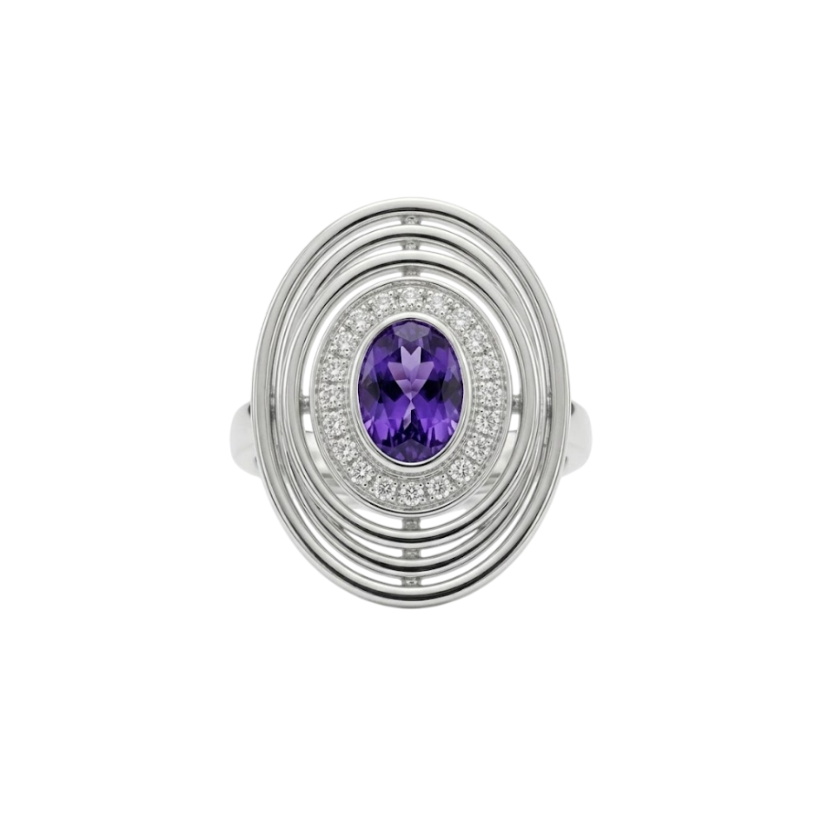 Bague CLOZEAU - Or Blanc 750‰ & Iolite entourage Diamants
