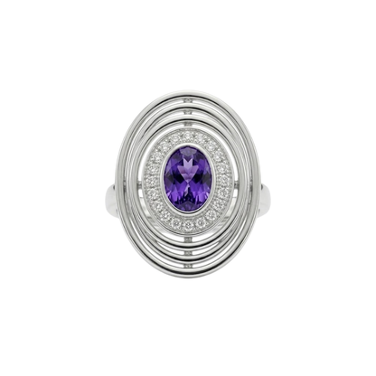 Bague CLOZEAU - Or Blanc 750‰ & Iolite entourage Diamants